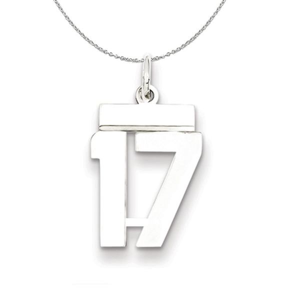 Silver, Athletic Collection Medium Polished Number 17 Necklace - 24 In - Picture 1 of 7
